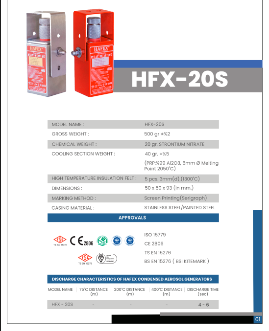HFX-20S Aerosol Yangın Söndürücü | Elektrikli & Endüstriyel Yangınlar İçin Kompakt Sistem