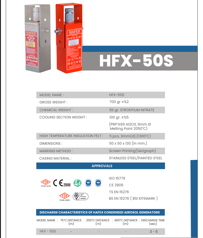 HFX-50S Aerosol Yangın Söndürücü | Elektrikli & Endüstriyel Yangınlar İçin Kompakt Sistem